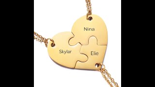 BFF necklace for 3 engraved, bff heart necklace for 3