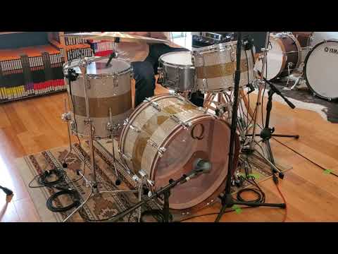 (SOLD) Drum Kits - Q Drum Co. 14x22 9x13 16x16 Mahogany Drum Kit (Silver/Gold/Silver Glass)