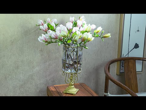 SOGA European Glass Cylinder Flower Vase Solid Base with Gold Metal Pattern