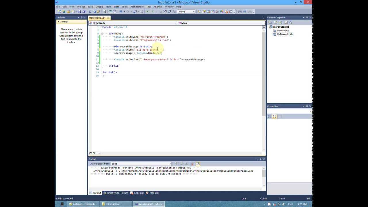 Intro to Programming - Tutorial 1: Console input & output [VB.NET]
