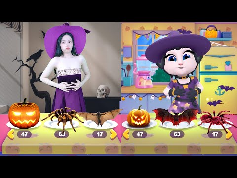 Imitate Angela the Witch Eat Halloween Food - My Talking Angela Real Life