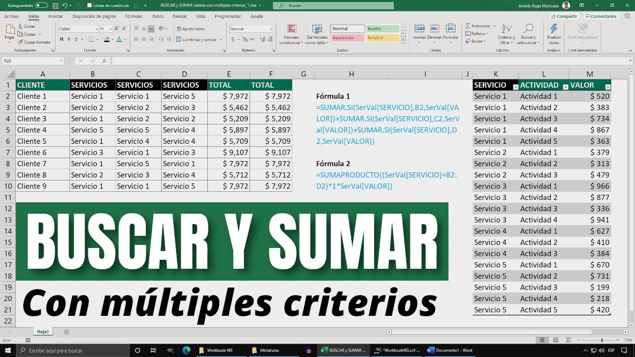 BUSCAR y SUMAR valores con múltiples criterios con Excel