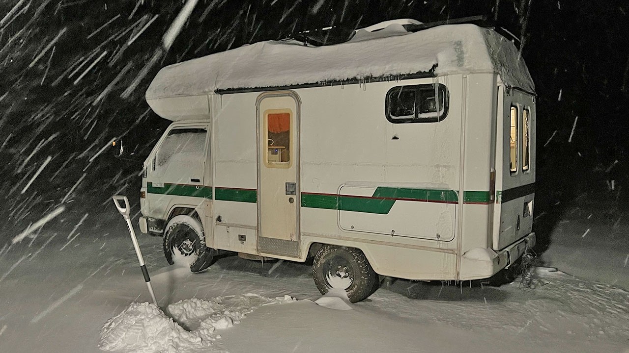 Blizzard Camping in my Japanese Van