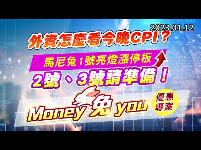20230112《股市最錢線》#高閔漳 外資怎麼看今晚CPI？”“馬尼兔1號亮燈漲停板，2號、3號請準備！”” Money 兔 you，優惠專案