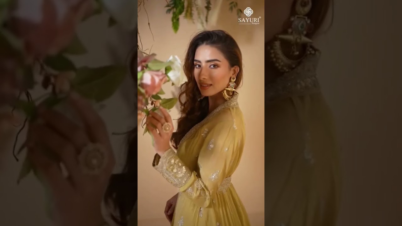 Sayuri Designer Tulip Collection: Chinon Silk Gown with Embroidered Shrug & Belt - Shop Rs. 4385