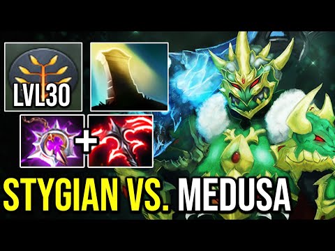 WTF Level 30 Wraith King with Stygian Desolator vs Max Slot Medusa Dota 2