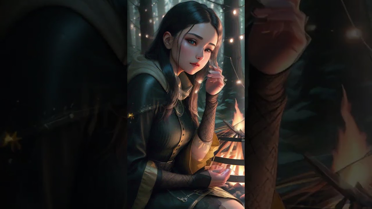 Girl sitting by side of campfire-Stable Diffusion Deforum