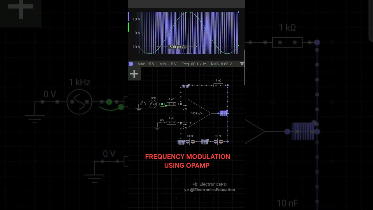 Frequency Modulation Simulation using an Opamp #opamp #fm #electronicseducation #electronicsrd