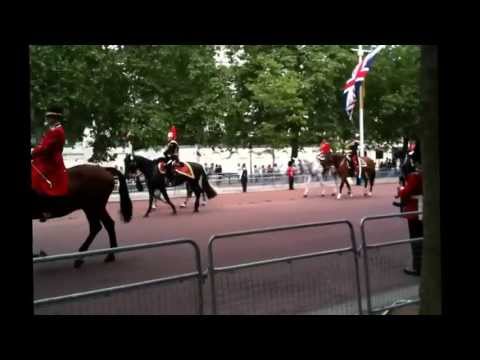 Massed bands and guards march down the mall