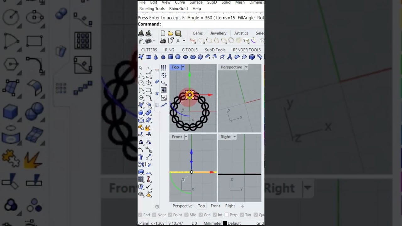using curves in rhino | array polar command | rhino tutorial |@ 3dingg with creative world