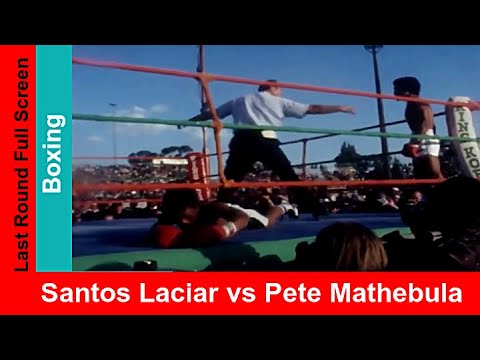Santos Laciar (Argentina) vs Peter Mathebula (South Africa, dark trunks), full screen highlights