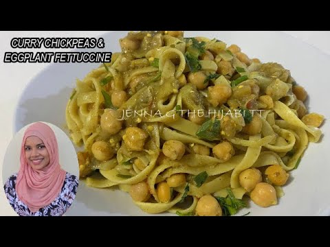 Curry Chickpeas (Channa) and Eggplant (Baigan) Fettuccine | Vegetarian Dish | Caribbean Cooking