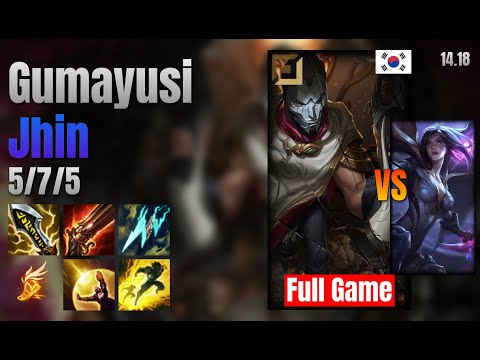 Gumayusi Adc Jhin vs Kai'Sa lol KR solo rank Full Game 14.18