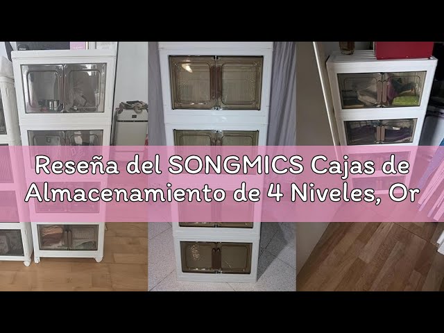 Vídeo relacionado con SONGMICS Cajas de Almacenamiento de 4 Niveles, Organizador con 1 Tapa, Cajas Apilables, con Ruedas, de Plástico, con Puerta Magnética, Blanco, 45 L por Nivel, RLB450WZ01