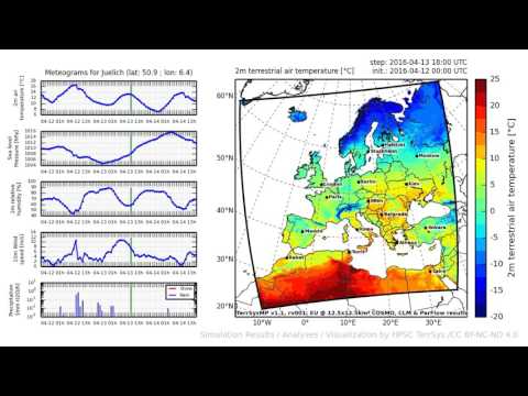 TerrSysMP monitoring run 2016-04-12 - 2m terrestrial air temperature - Europe (72h)