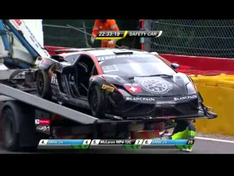 Total 24 hours of SPA 2013 - Crash Lamborghini Gallardo in Eau Rouge