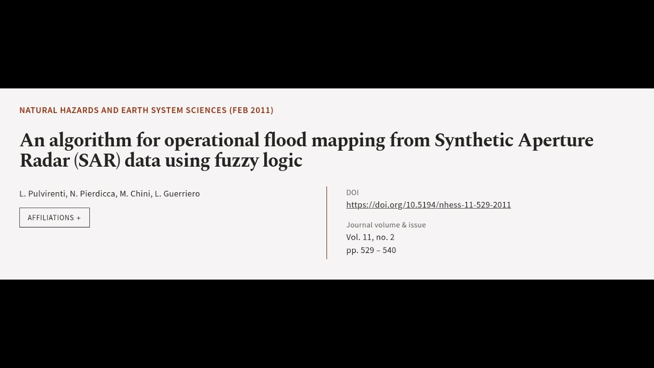 An algorithm for operational flood mapping from Synthetic Aperture Radar (SAR) data u... | RTCL.TV