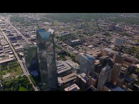 Devon Tower and downtown Oklahoma City skyline from above. Ideal for projects on architecture, city