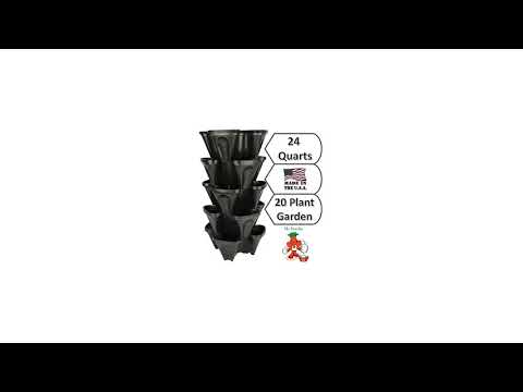Large 5 Tier Vertical Garden Tower - 5 Black Stackable Indoor / Outdoor Hydroponic and ...