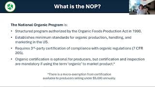 Fundamentals of Organic Production: Organics & Food Safety