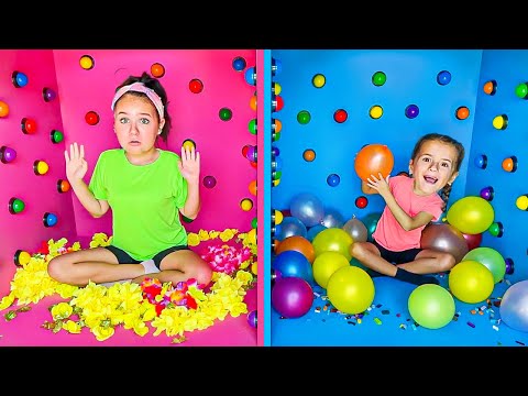 Ruby and Bonnie Play 1000 Mystery Buttons Challenge and show working together