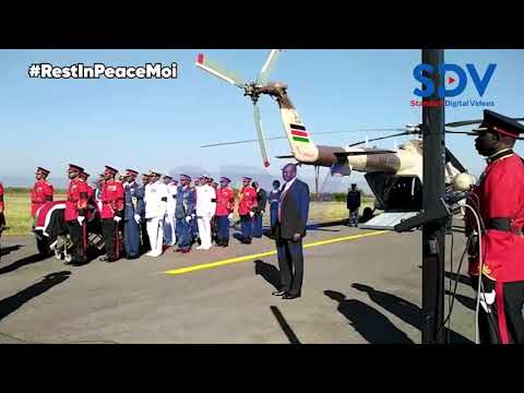 Brief ceremony held on the Kabarak Airstrip as Mzee Moi's body arrives for military burial