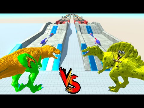 SPONGEBOB SPINOSAURUS vs AQUAMAN T-REX RACE BATTLE COMPETITION - ARBS