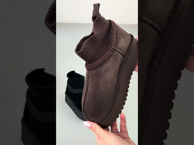 Чоботи жіночі шкіряні байка хутро 592641 Чорний Угги жіночі замш хутро 594027 Коричневі