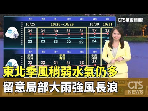 東北季風稍弱水氣仍多　留意局部大雨強風長浪