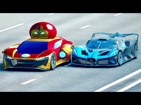 Iron Man Audi PB18 vs Bugatti Bolide at 20 KM Drag Race