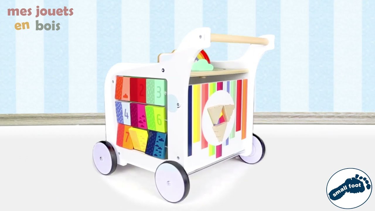 Chariot de marche en bois pour bébé - Arc-en-ciel