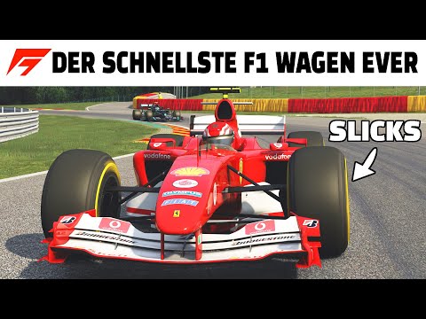 The fastest racing car of all time: Schumacher's Ferrari 2004 with slicks!