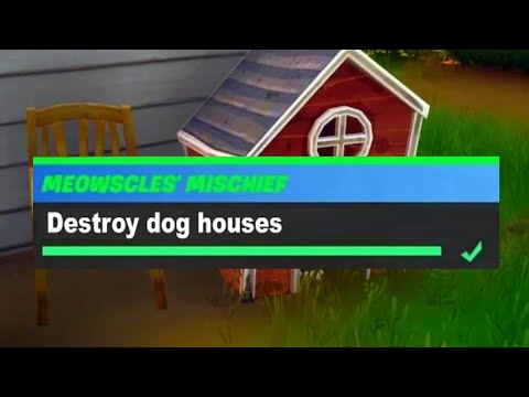 DESTROY DOG HOUSES - All Locations In a Single Place Fortnite Mewscles Mischief Challenges GUIDE!