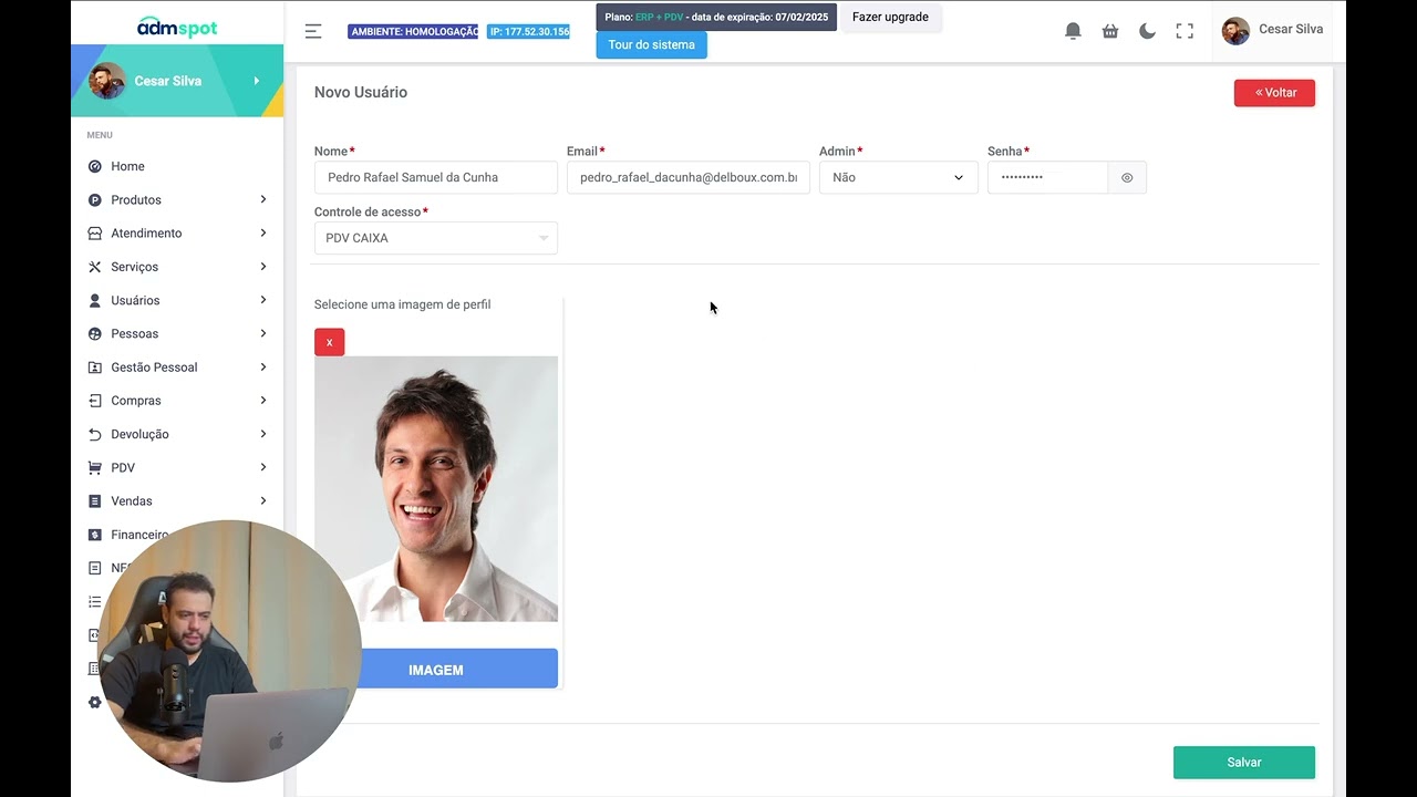 Cadastro de Usuários, Funcionários e Regras de Comissão no ERP AdmSpot #erp #admspot