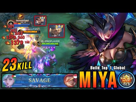 SAVAGE + 23 Kills!! Miya VS Top Global Fredrinn & Yu Zhong - Build Top 1 Global Miya ~ MLBB