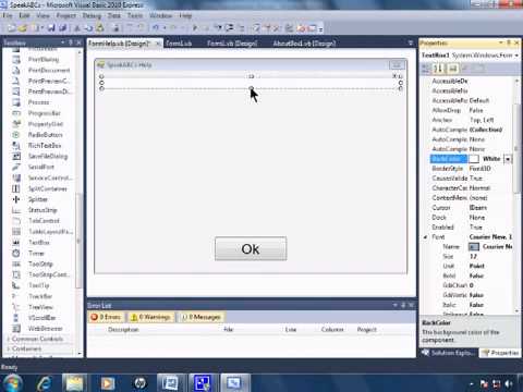 Visual Basic 2010 Express Tutorial 25   Making A HelpBox Formatting Text   TextBox   SpeakABCs 9 11