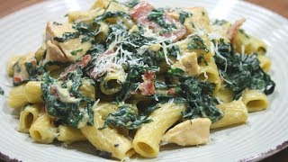 Pasta express con pollo y espinacas