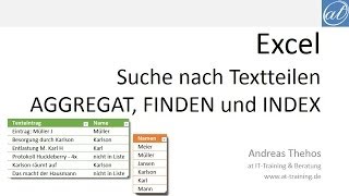 Excel # 412 - Suche nach Textteilen - Alternative zu SVERWEIS und VERGLEICH