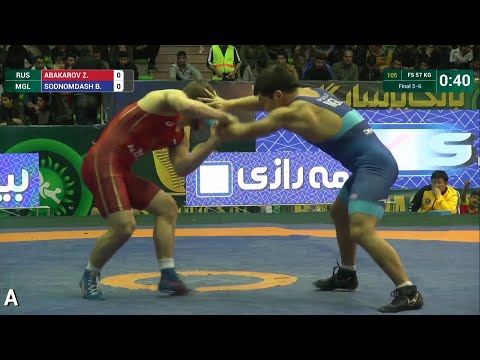 Final 5-6 FS - 57 kg: Z. ABAKAROV (RUS) df. B. SODNOMDASH (MGL) by TF, 10-0