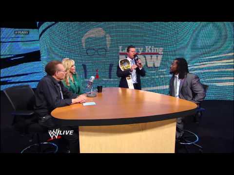 During "Larry King Now" on Raw, The Miz is splashed in the face with water by Larry's wife: Raw, Oct