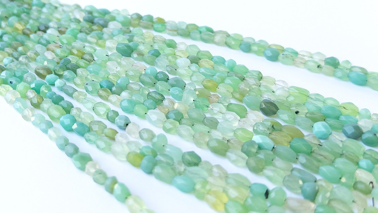 Green Chalcedony | Faceted Oval | 4.2-5mm Bead Size | 20cm Strand Length video