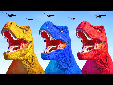 T-Rex Colour Pack vs Spinosaurus vs Ultimasaurus Dinosaurs Fighting, Dinosaur Attack 🌍 JWE
