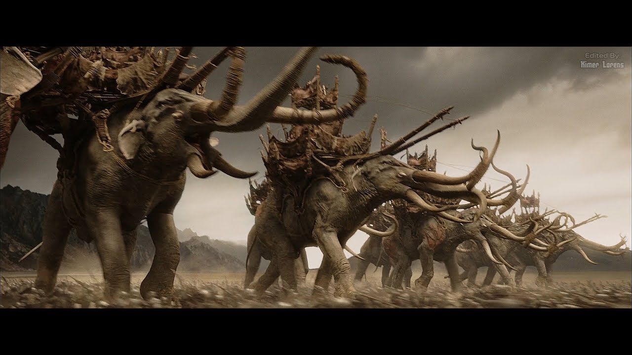 The Lord of the Rings (2003) - Haradrims vs Rohan army (The Mumakil) [4K]