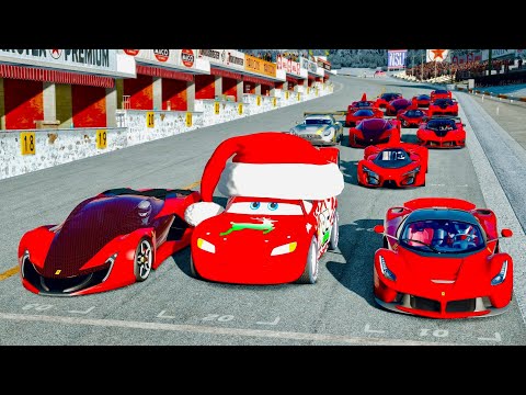 Lightning McQueen Christmas Edition vs Ferrari Hypercars at 24 KM Drag Race