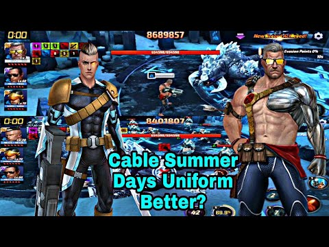 Cable Summer Days Uniform And X Of Swords Uniform Comparison On ABX Blast Male - Marvel Future Fight