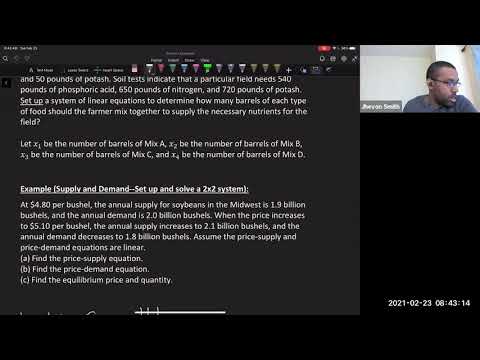 Math 1108-R04 Lecture 9 - Prereqs for Chapter 5: System of Linear Equations Examples