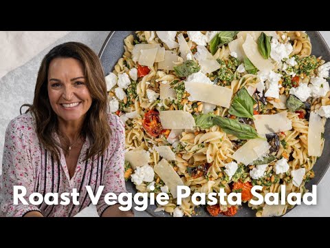 Roast Veggie Pasta Salad with Rocket Basil Pesto