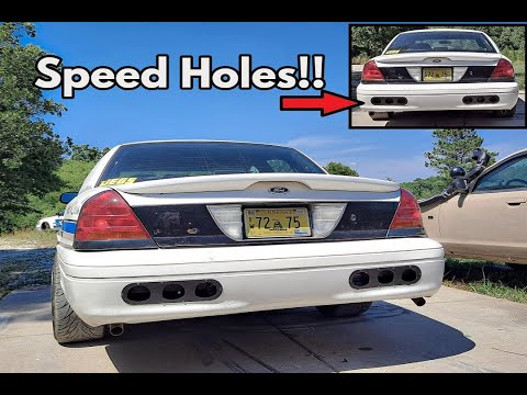 Crown Vic Race Car gets Rear Bumper Wind Diffusers AKA "Speed Holes"  Installed!
