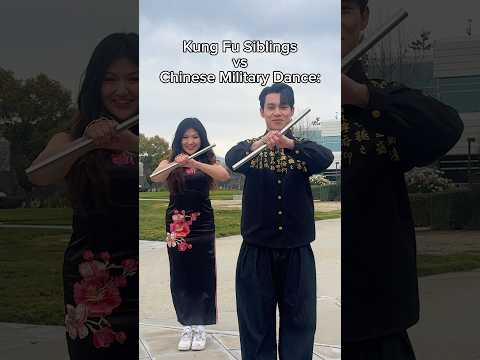 Kung Fu Siblings VS Chinese Military Dance👊🇨🇳 Nunchucks Edition #elinameng #martialarts #chinese