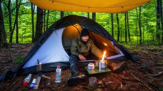Solo Rain Camping In A BLACK OUT Tent !!